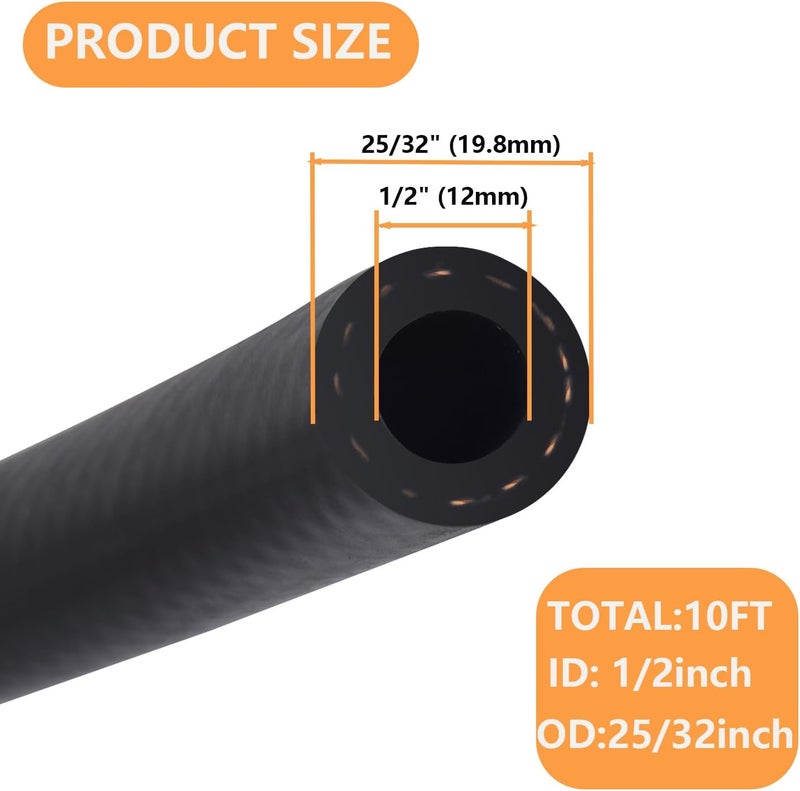 SANEMBER 1/2 Inch (12mm) ID Fuel Line,10FT Push Lock NBR Rubber Hose,Fuel Line Hose for Automotive Fuel Systems Engines (1/2" ID 10Ft) - Image 2